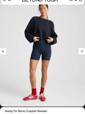 Beyond Yoga Navy Bike Shorts with Red Accents